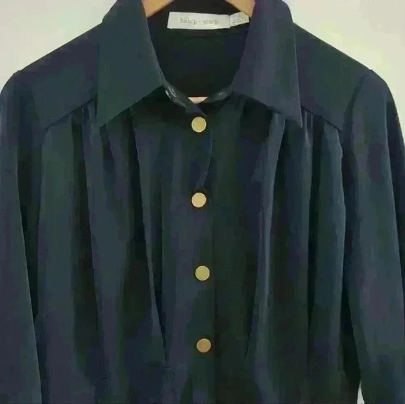 BISHOP & YOUNG | Women's Dark Navy Bell Sleeve Button Up Midi Dress - Picture 3 of 5